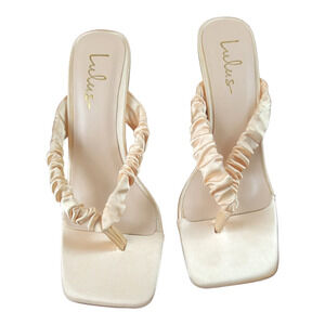 LULU'S CABRERA Champaign Satin Square Toe‎ High Heel Sandals